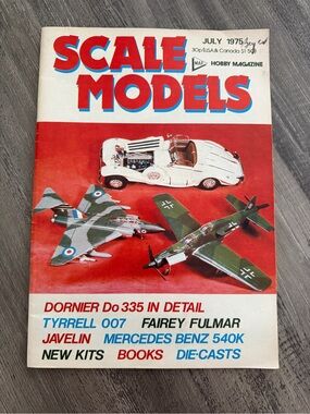Scale Models Magazine July 1975 - Red Cover with White Car & Green Aircraft